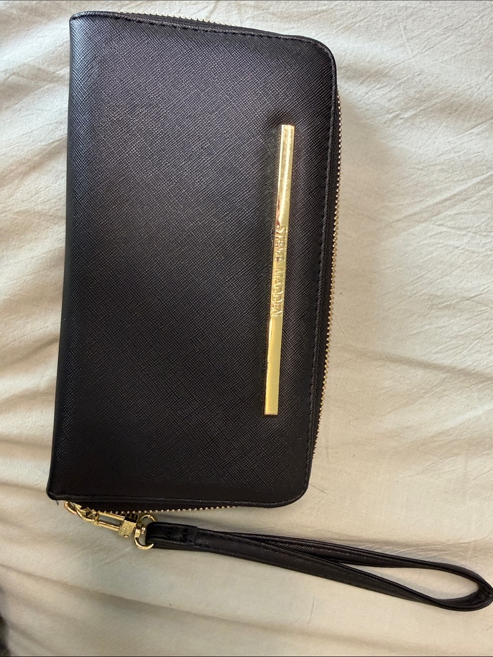 Black Wallet Wristlet with Gold Accent Bar